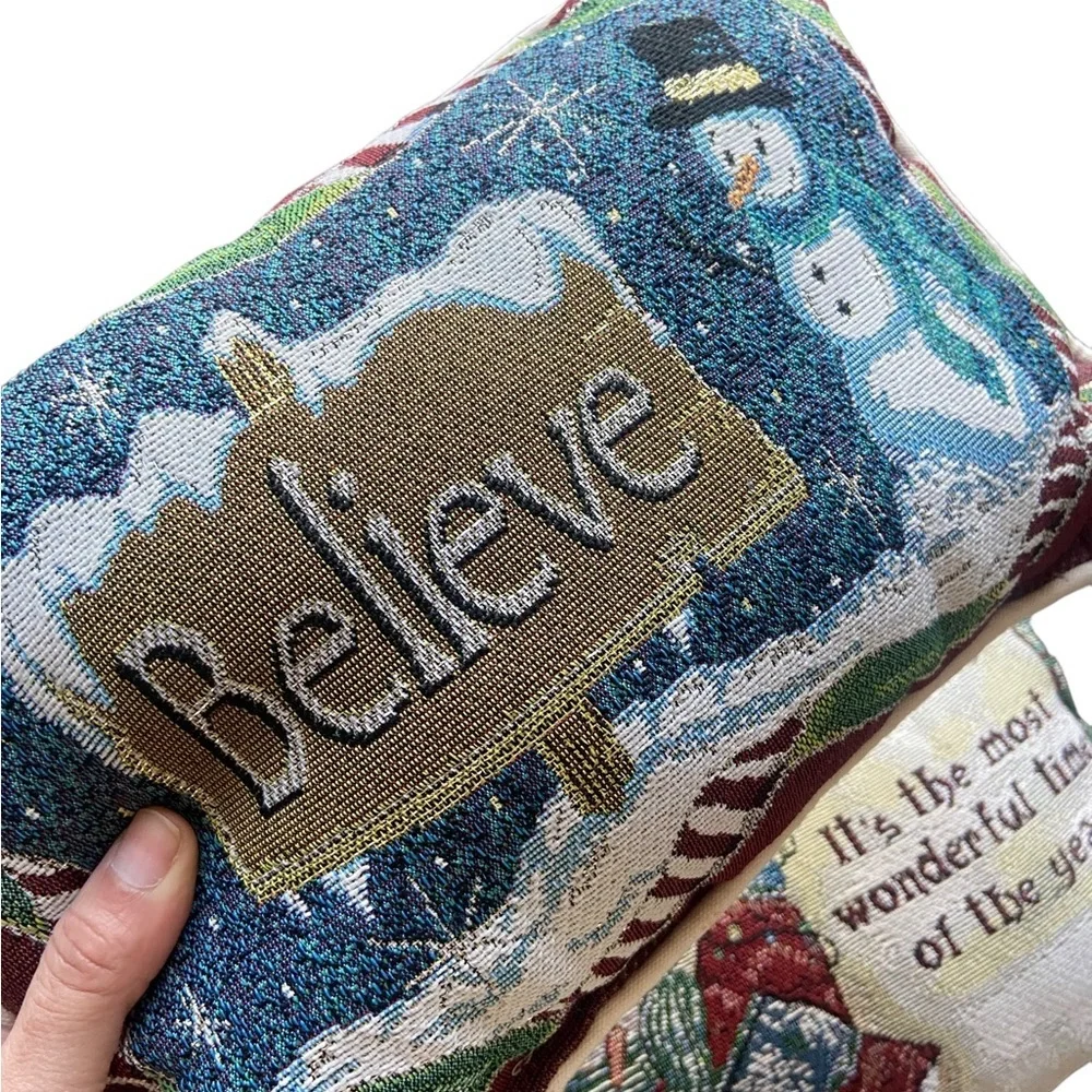 Vintage Holiday Snowman Believe Throw Pillow